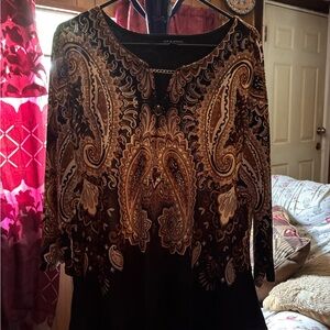 Paisley Print Blouse with 3/4 Sleeves